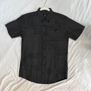 Publish Short Sleeve Button Up, Small, Black and White, Abstract Print